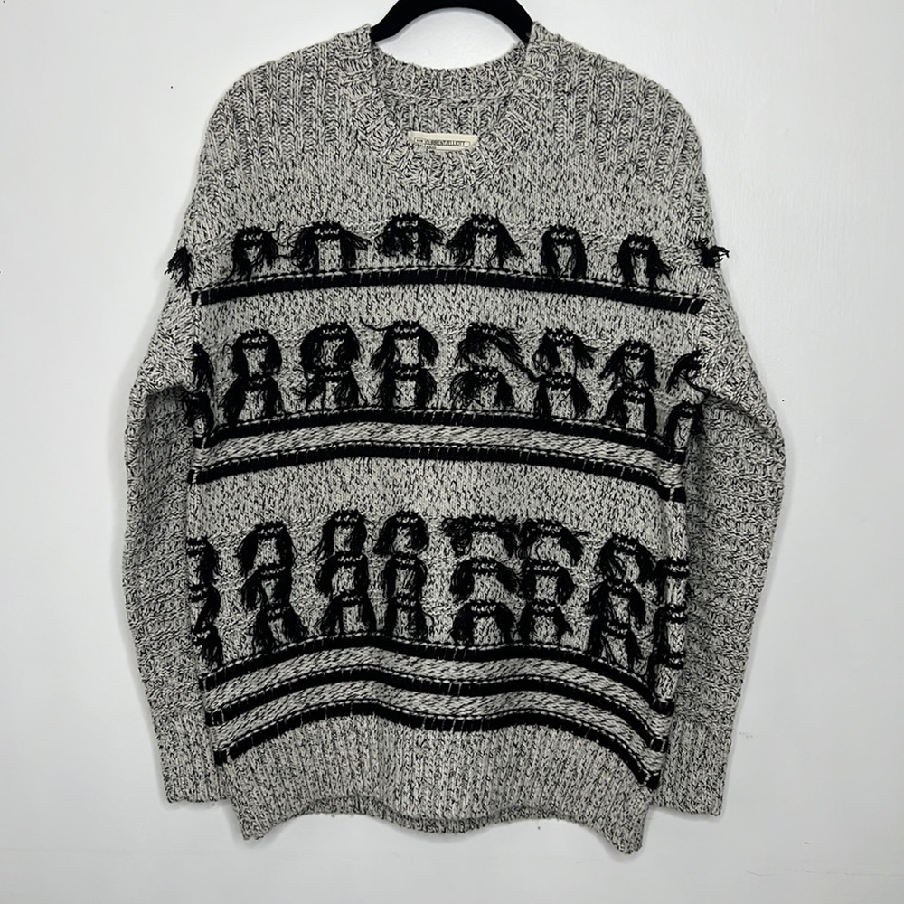 Current/Elliott Size 1 Jacquard Fringe Sweater Black White